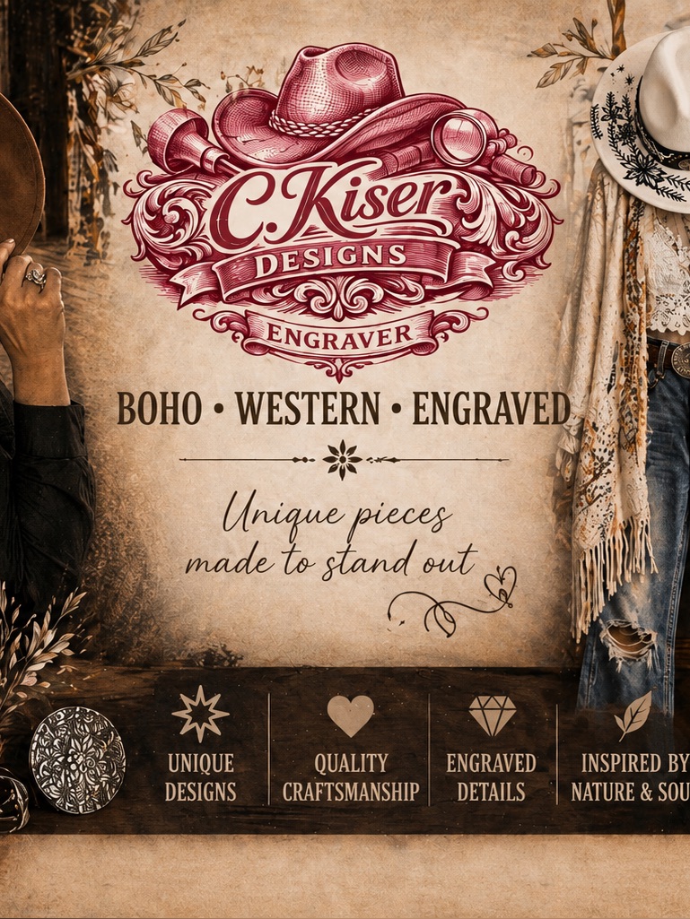 C. Kiser Designs Engraver Boho Western Graphic Print - Red & Cream